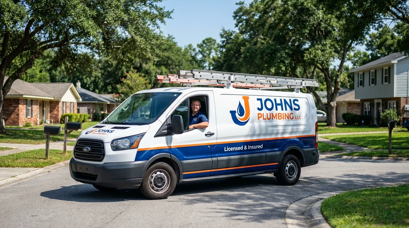 Johns Plumbing LLC service van in Vergennes, VT