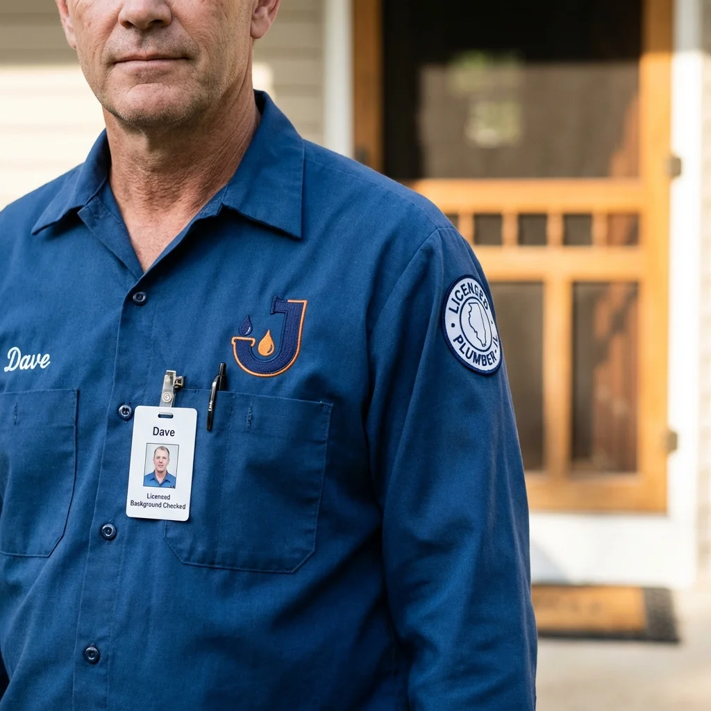 Licensed plumber showing ID badge in Vergennes, VT