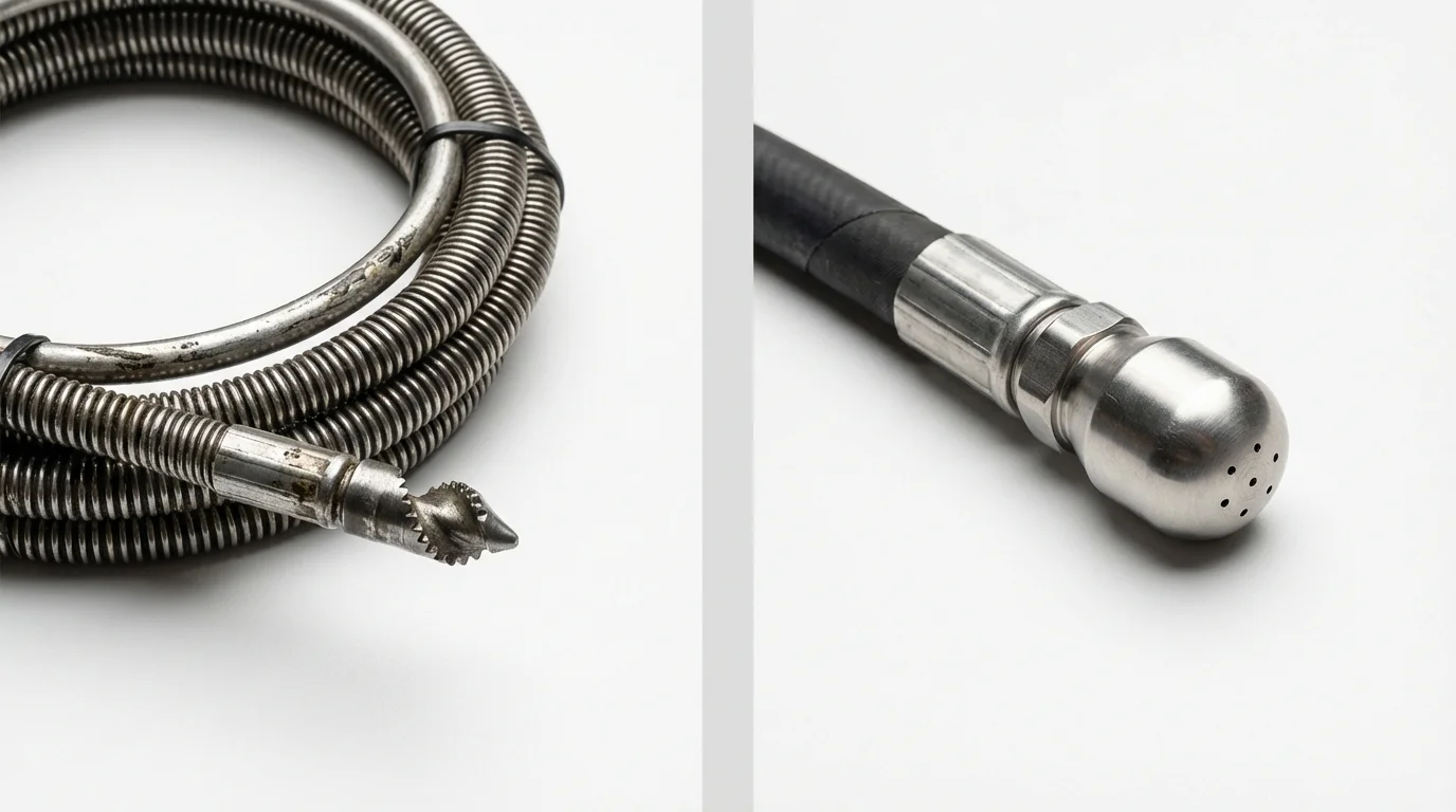 Drain snake cable and hydro jetting nozzle used for drain cleaning in Vergennes, VT