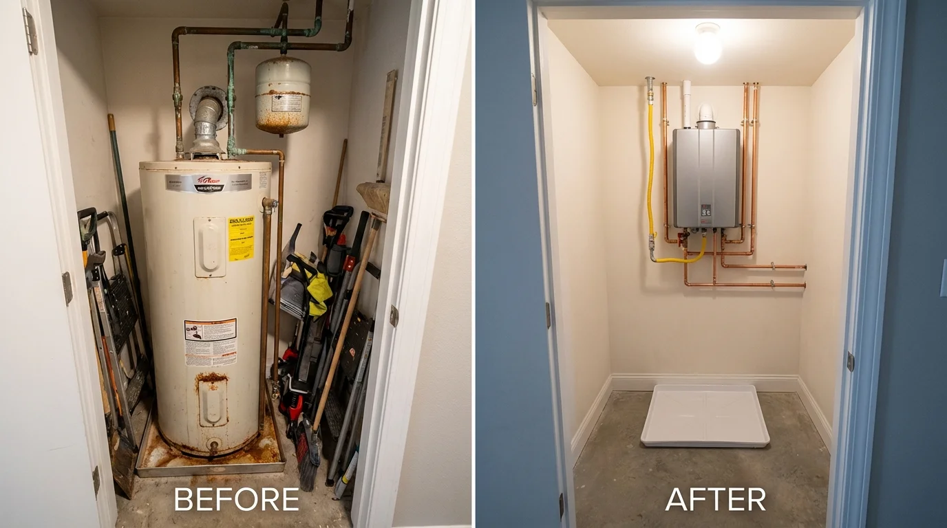 Tank water heater versus wall-mounted tankless unit comparison for Vergennes, VT homeowners
